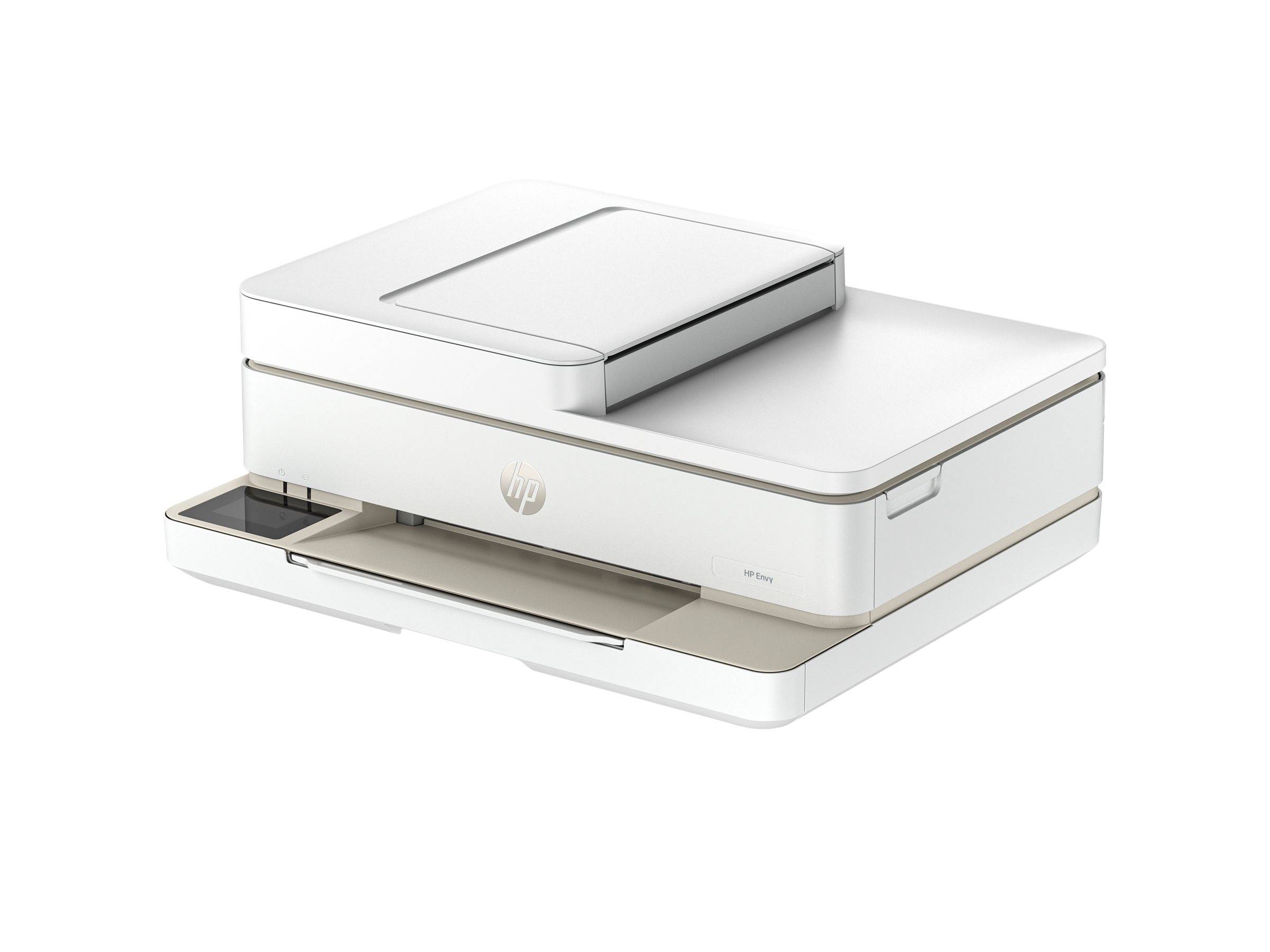 Ein weißer Multifunktionsdrucker mit elegantem Design, ausgestattet mit einem Papierfach und Bedienfeld, geeignet für Heim- oder Büronutzung.