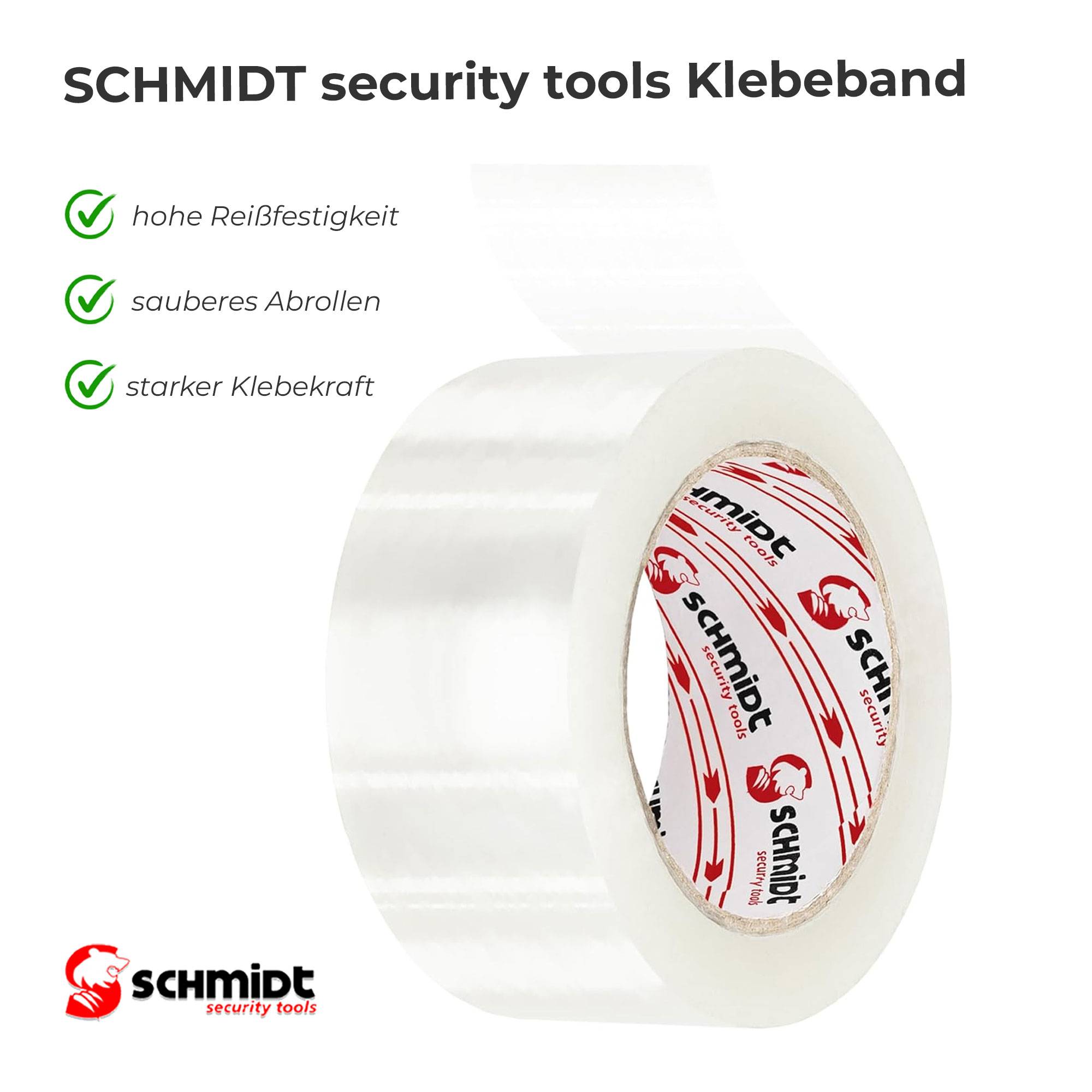 SCHMIDT security tools Klebeband - 100m - 48mm - 6 Rollen - 45my - Verpacken - Transparent - Packband - Paketklebeband - Packetband