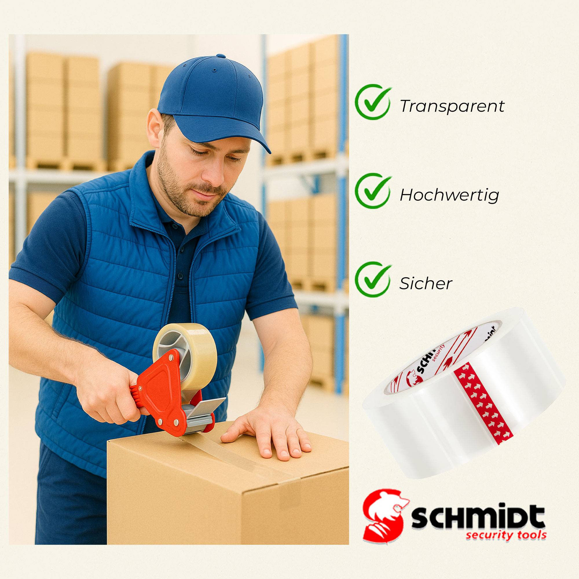SCHMIDT security tools Klebeband - 100m - 48mm - 6 Rollen - 45my - Verpacken - Transparent - Packband - Paketklebeband - Packetband