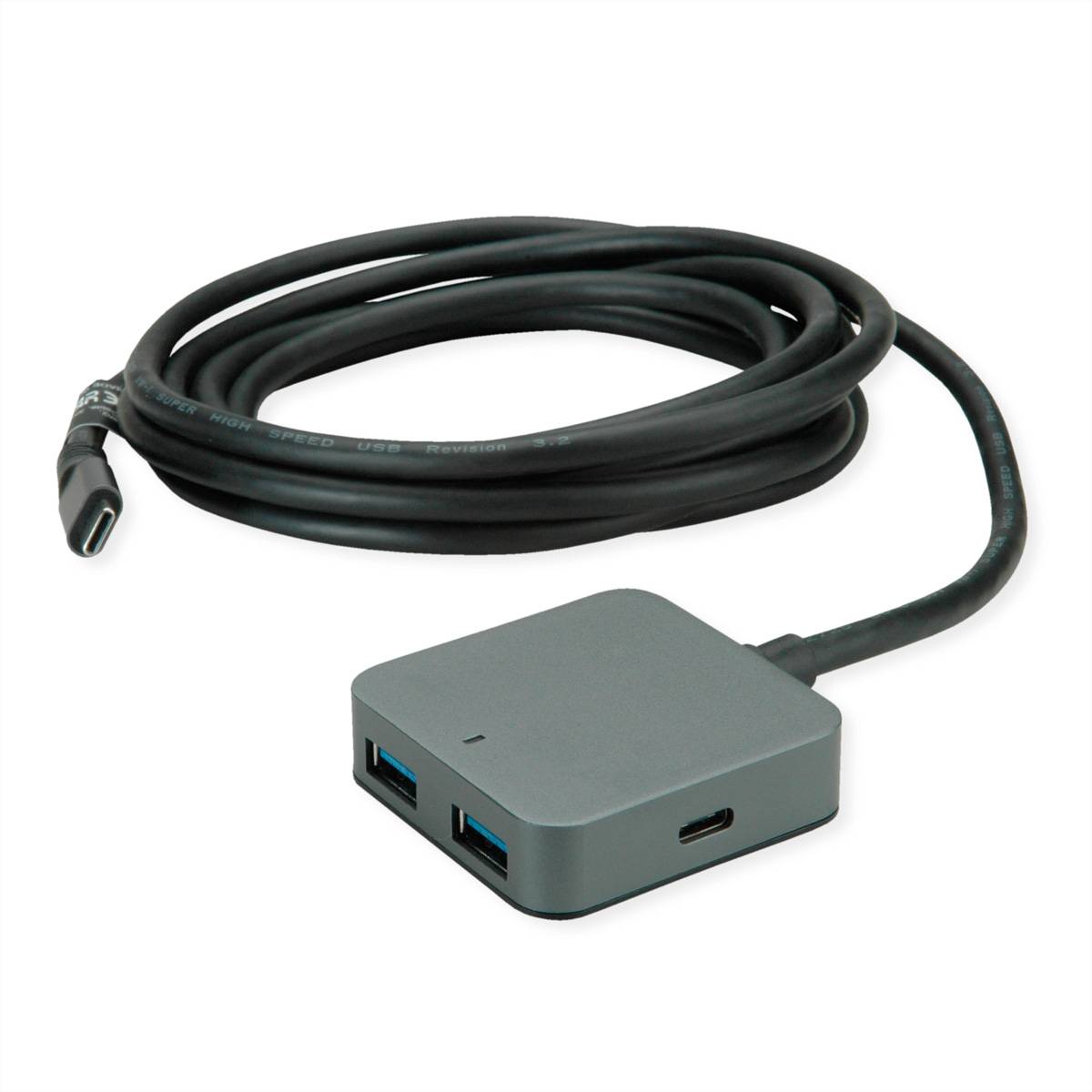 VALUE USB 3.2 Gen 2 Hub, 4 Ports (2x USB-A + 2x USB-C), mit Verlängerungskabel, 3 m