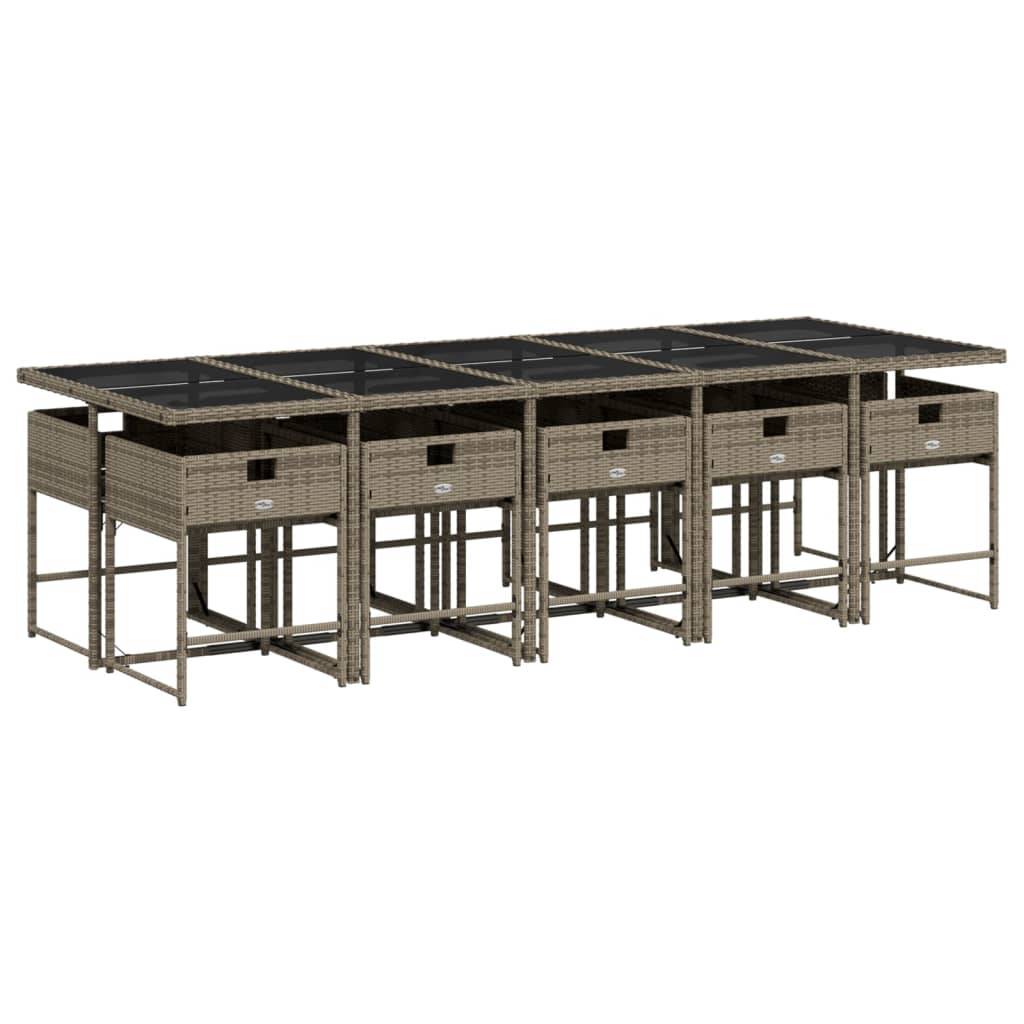 vidaXL 11-tlg. Garten-Essgruppe mit Kissen Grau Poly Rattan