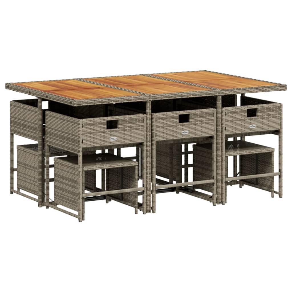 vidaXL 11-tlg. Garten-Essgruppe mit Kissen Grau Poly Rattan
