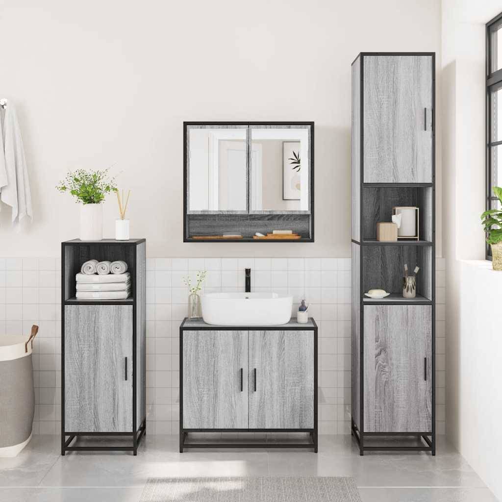 vidaXL Bad-Spiegelschrank Grau Sonoma 65x20x60 cm Holzwerkstoff