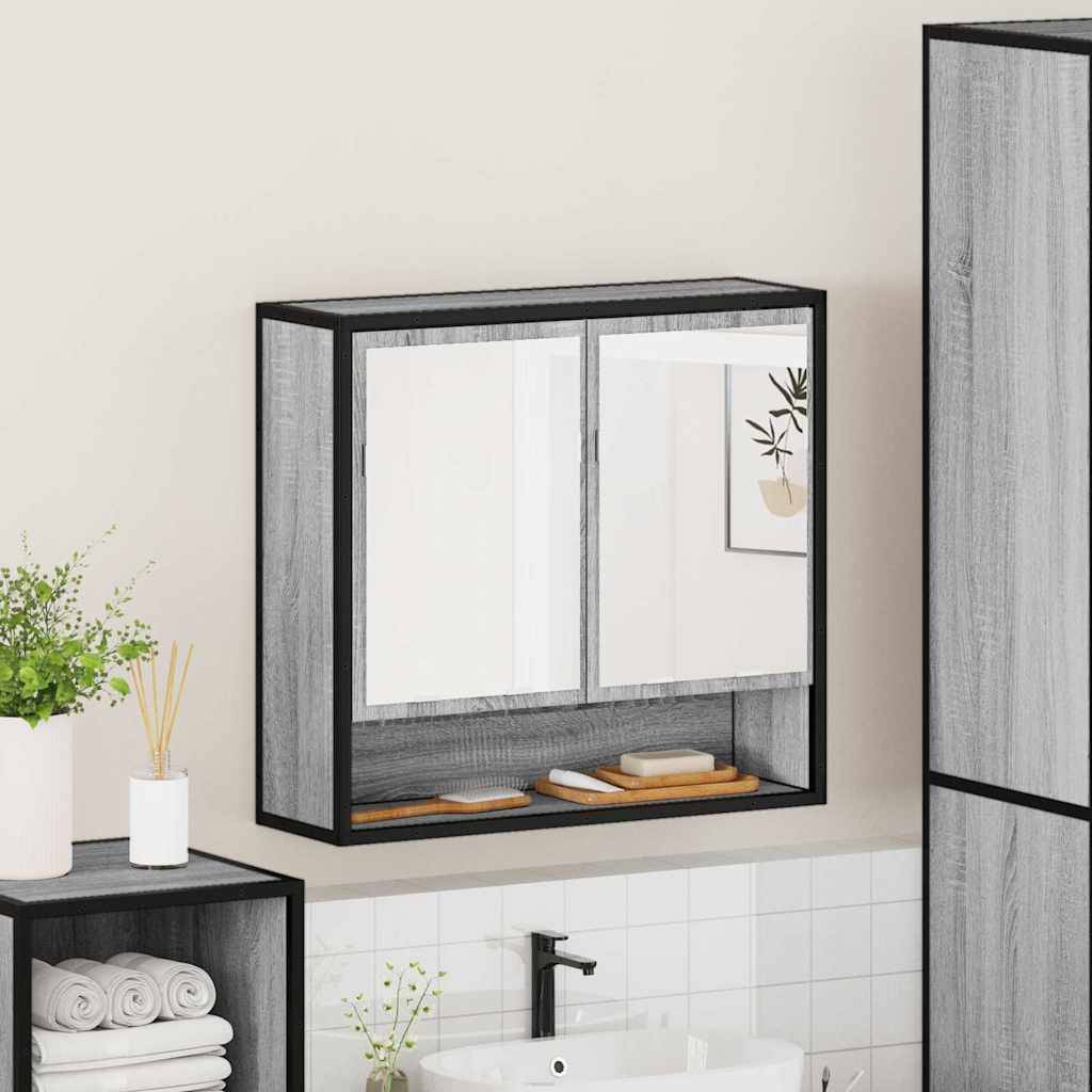 vidaXL Bad-Spiegelschrank Grau Sonoma 65x20x60 cm Holzwerkstoff