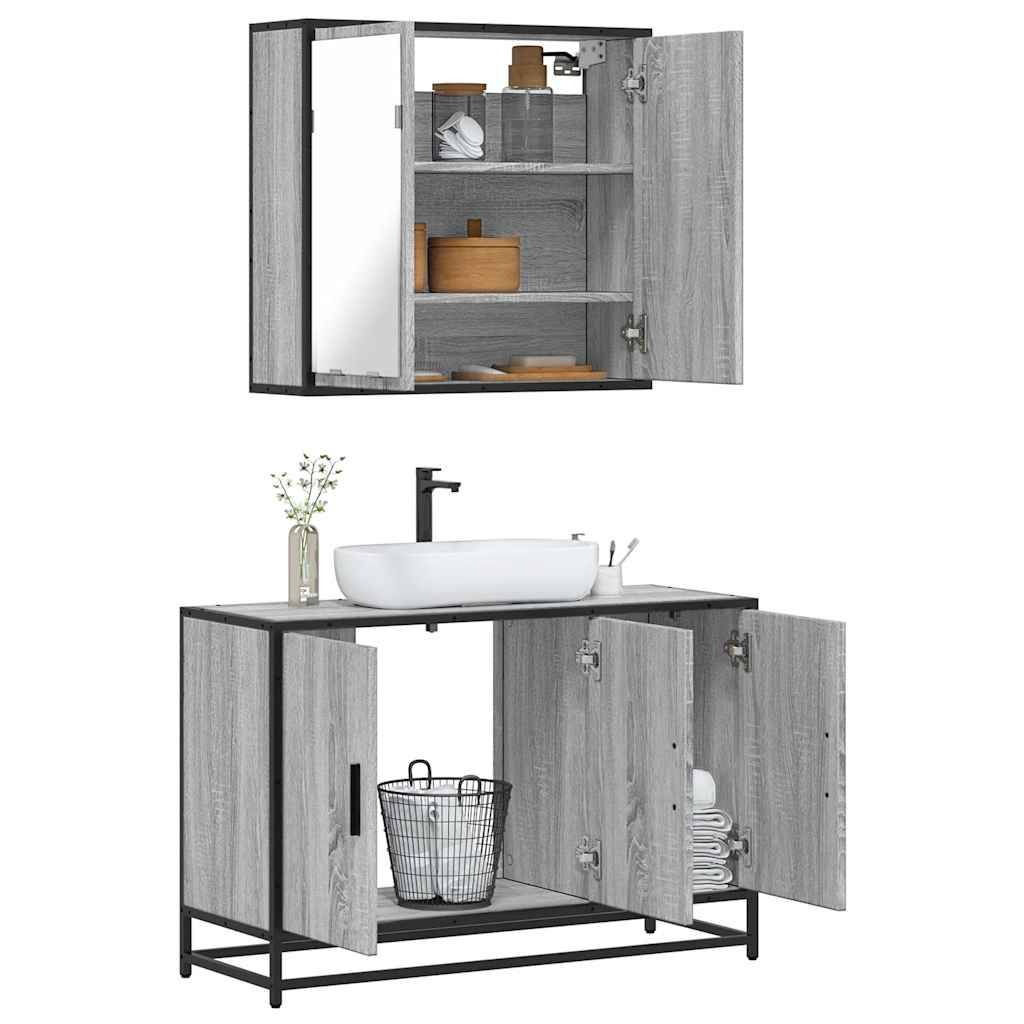 vidaXL 2-tlg. Badmöbel-Set Grau Sonoma Holzwerkstoff