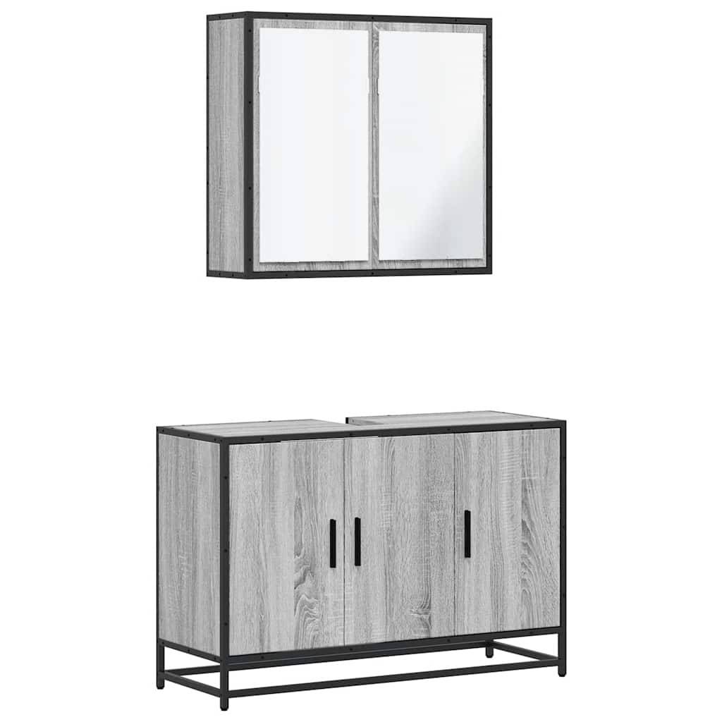 vidaXL 2-tlg. Badmöbel-Set Grau Sonoma Holzwerkstoff
