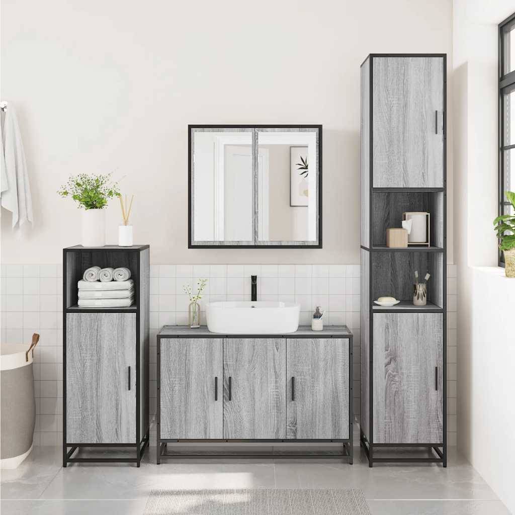 vidaXL 2-tlg. Badmöbel-Set Grau Sonoma Holzwerkstoff