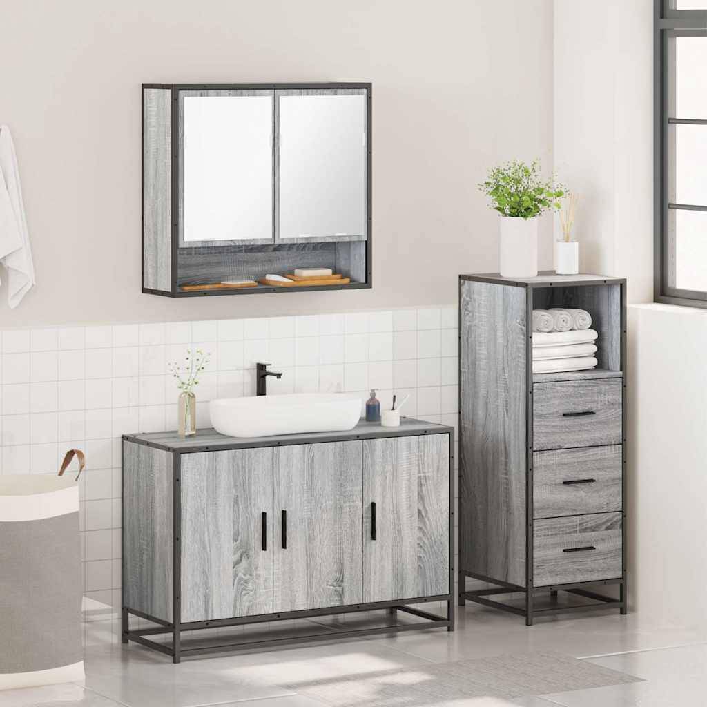 vidaXL 3-tlg. Badmöbel-Set Grau Sonoma Holzwerkstoff