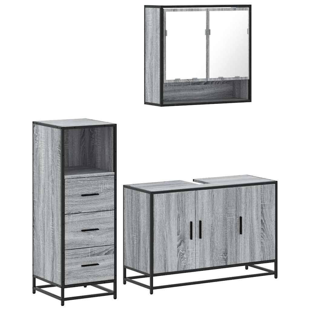 vidaXL 3-tlg. Badmöbel-Set Grau Sonoma Holzwerkstoff