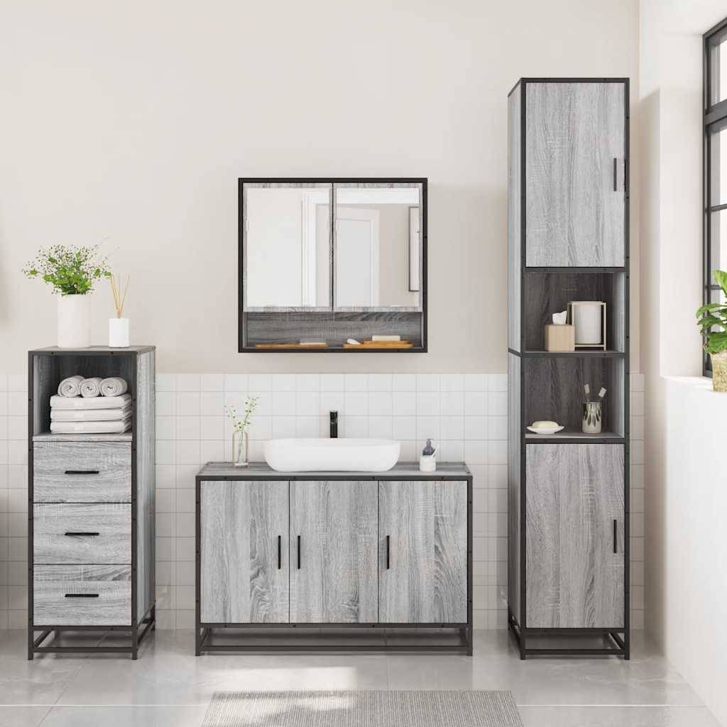vidaXL 3-tlg. Badmöbel-Set Grau Sonoma Holzwerkstoff