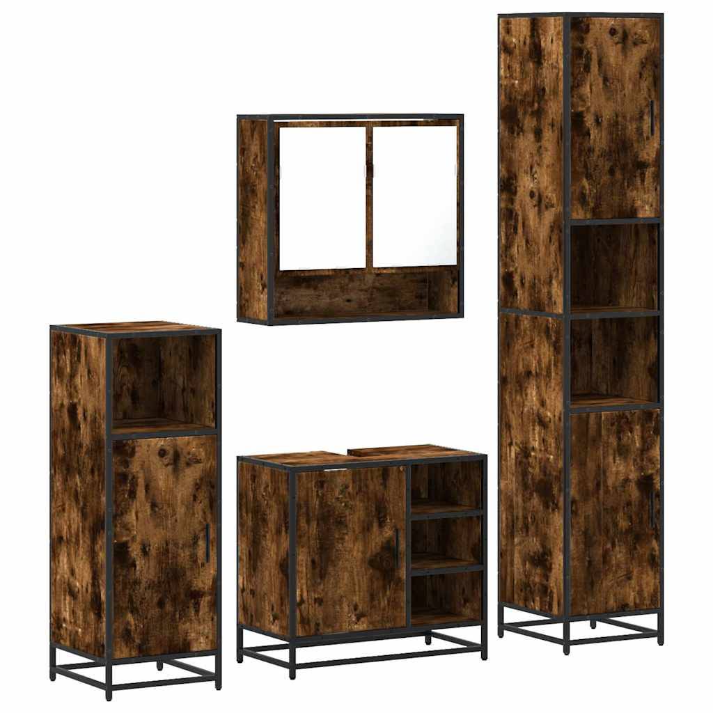 vidaXL 4-tlg. Badmöbel-Set Räuchereiche Holzwerkstoff