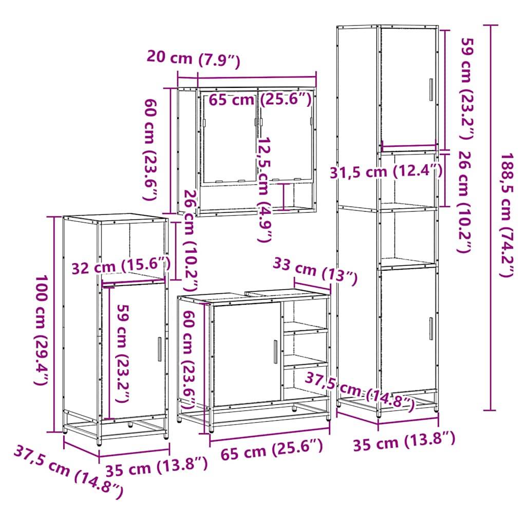 vidaXL 4-tlg. Badmöbel-Set Räuchereiche Holzwerkstoff
