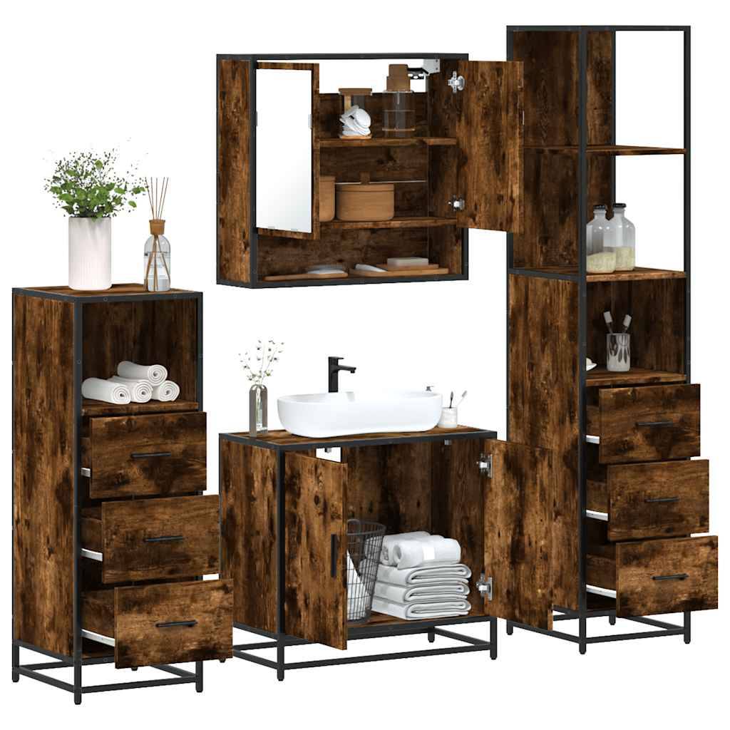 vidaXL 4-tlg. Badmöbel-Set Räuchereiche Holzwerkstoff