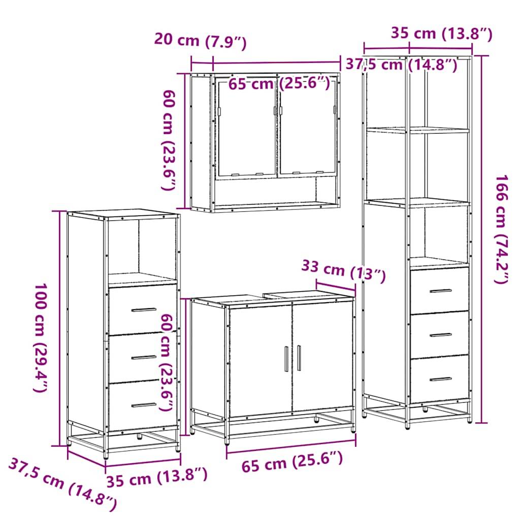 vidaXL 4-tlg. Badmöbel-Set Räuchereiche Holzwerkstoff