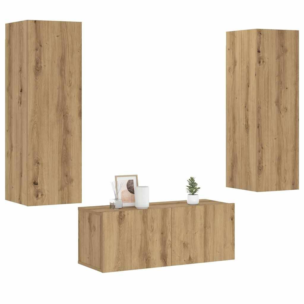 vidaXL TV-Wandschränke 3 Stk. Artisan-Eiche Holzwerkstoff