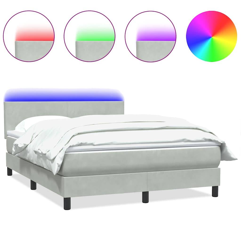 vidaXL Boxspringbett mit Matratze Hellgrau 160x220 cm Samt