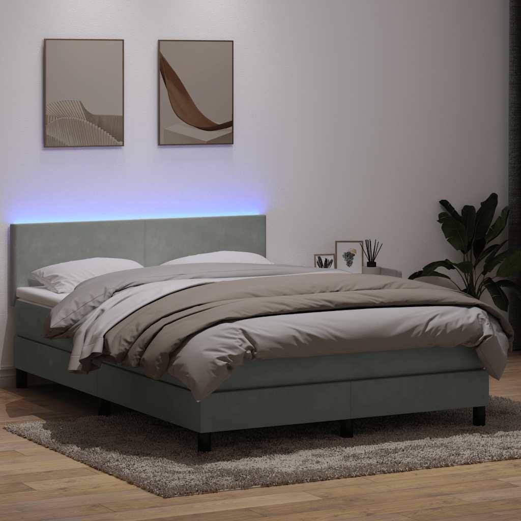 vidaXL Boxspringbett mit Matratze Hellgrau 160x220 cm Samt