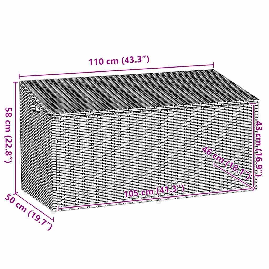 vidaXL Garten-Auflagenbox Grau 110x50x58 cm Poly Rattan
