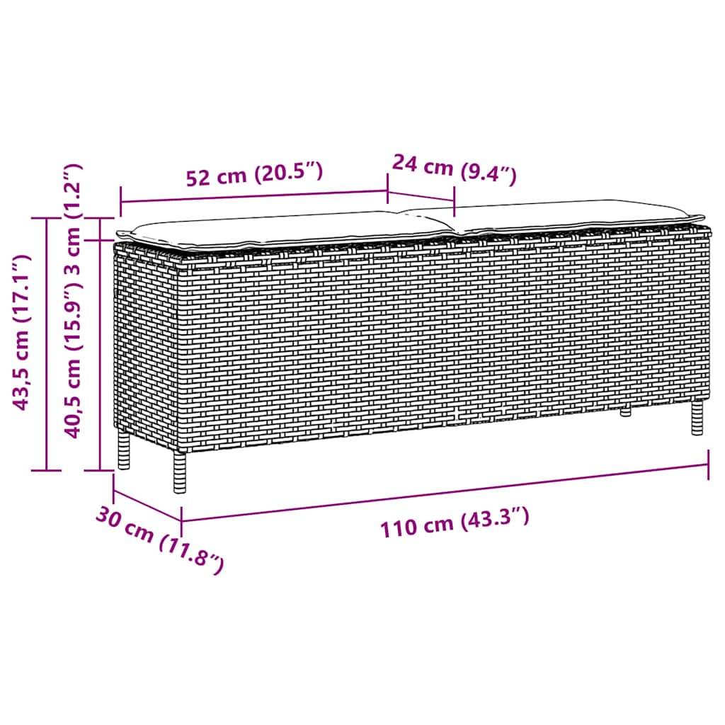 vidaXL Gartenbank mit Kissen Schwarz 110x30x40,5 cm Poly Rattan