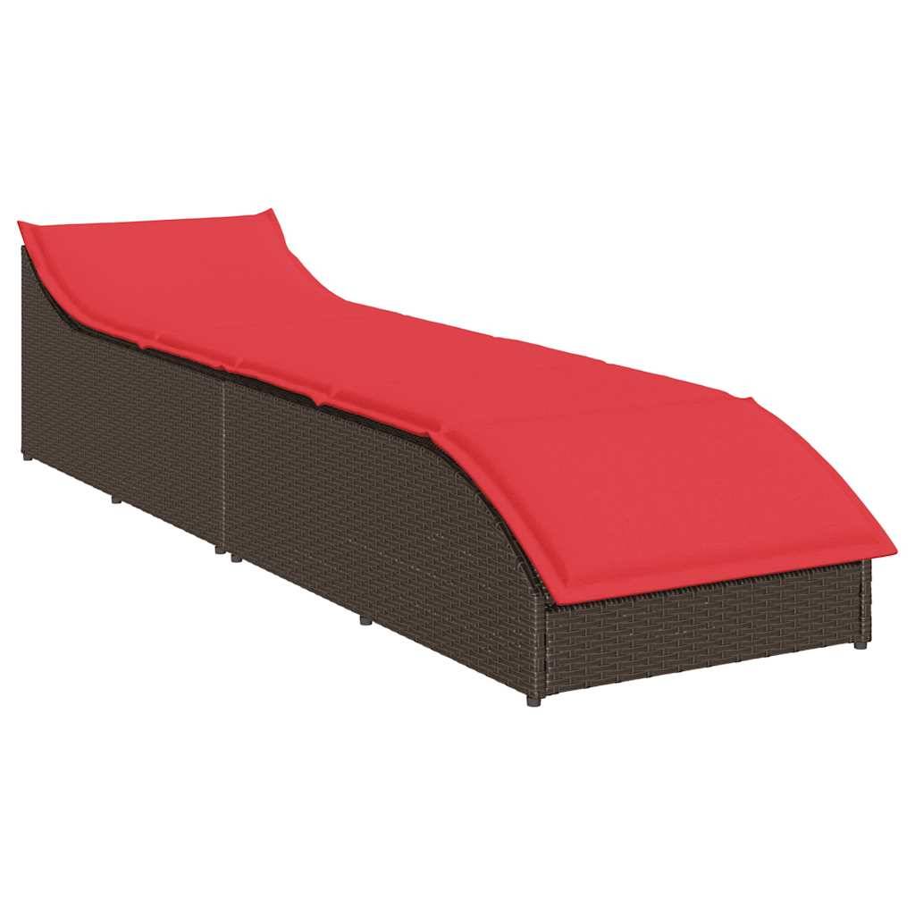 vidaXL Klappliege mit Auflage und Stauraum Braun Poly-Rattan