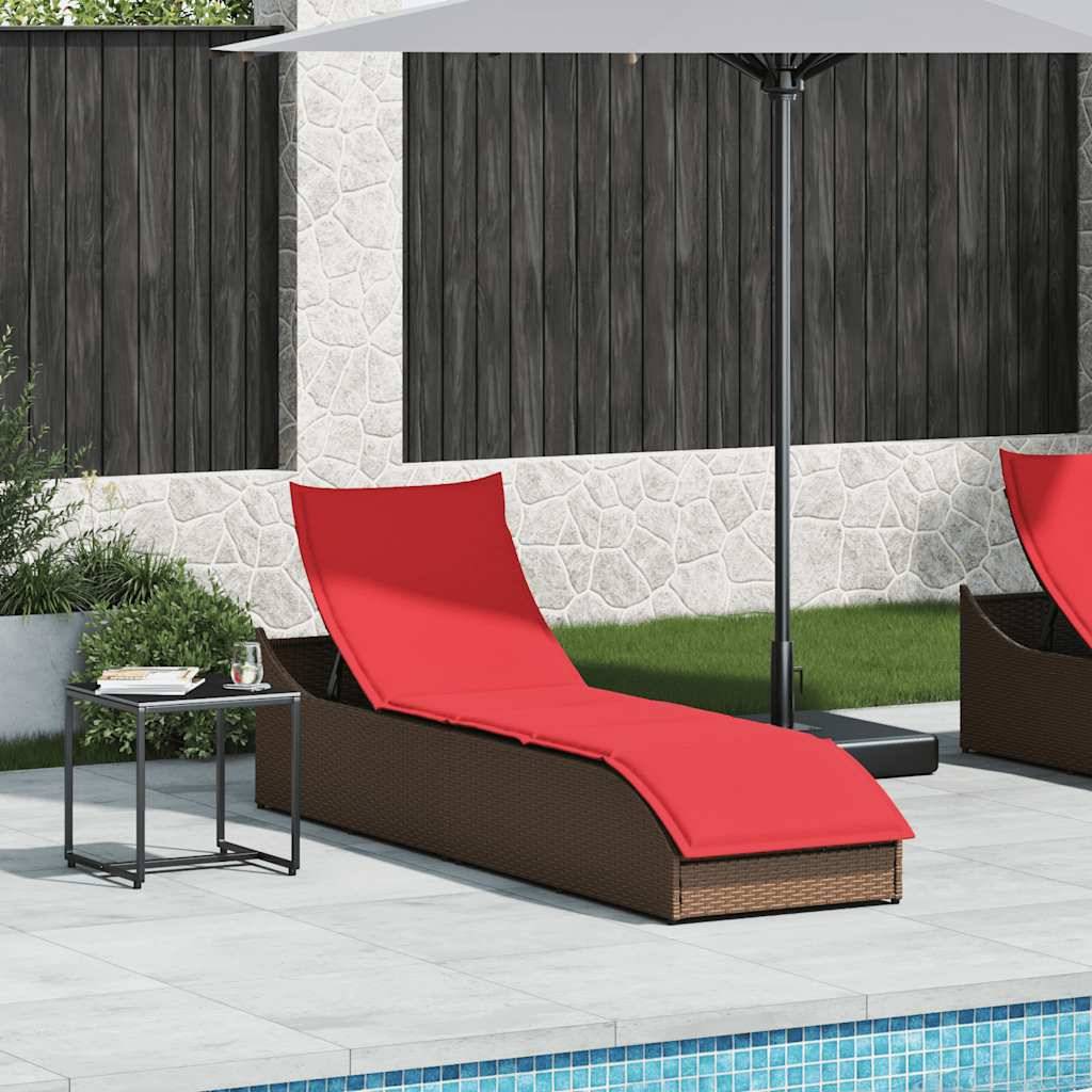 vidaXL Klappliege mit Auflage und Stauraum Braun Poly-Rattan
