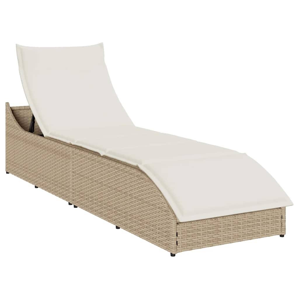 vidaXL Klappliege mit Auflage und Stauraum Beige Poly-Rattan