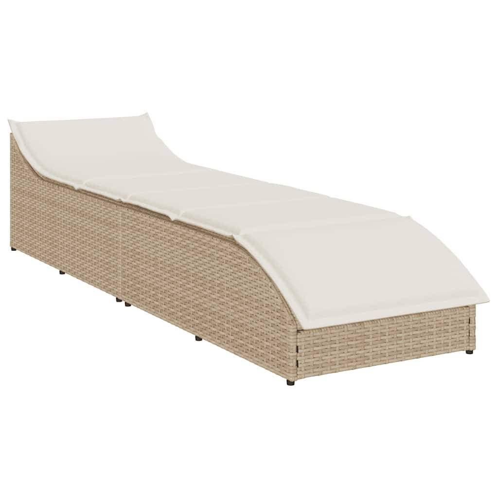vidaXL Klappliege mit Auflage und Stauraum Beige Poly-Rattan