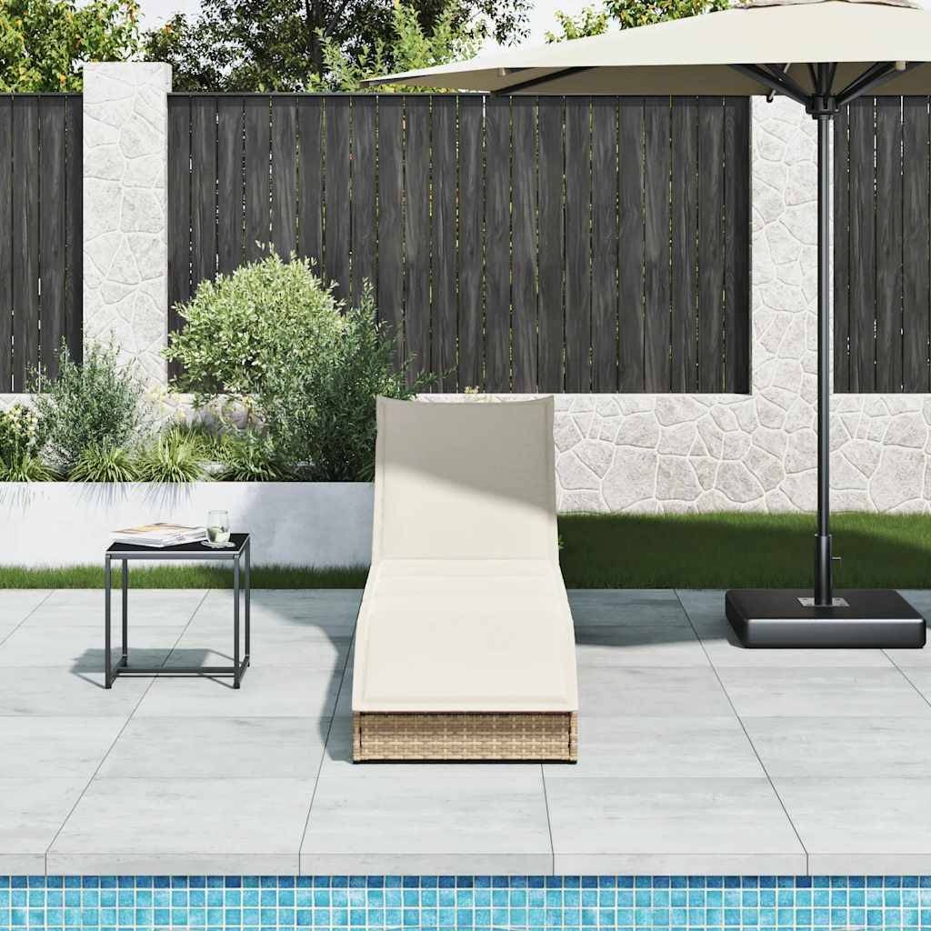 vidaXL Klappliege mit Auflage und Stauraum Beige Poly-Rattan
