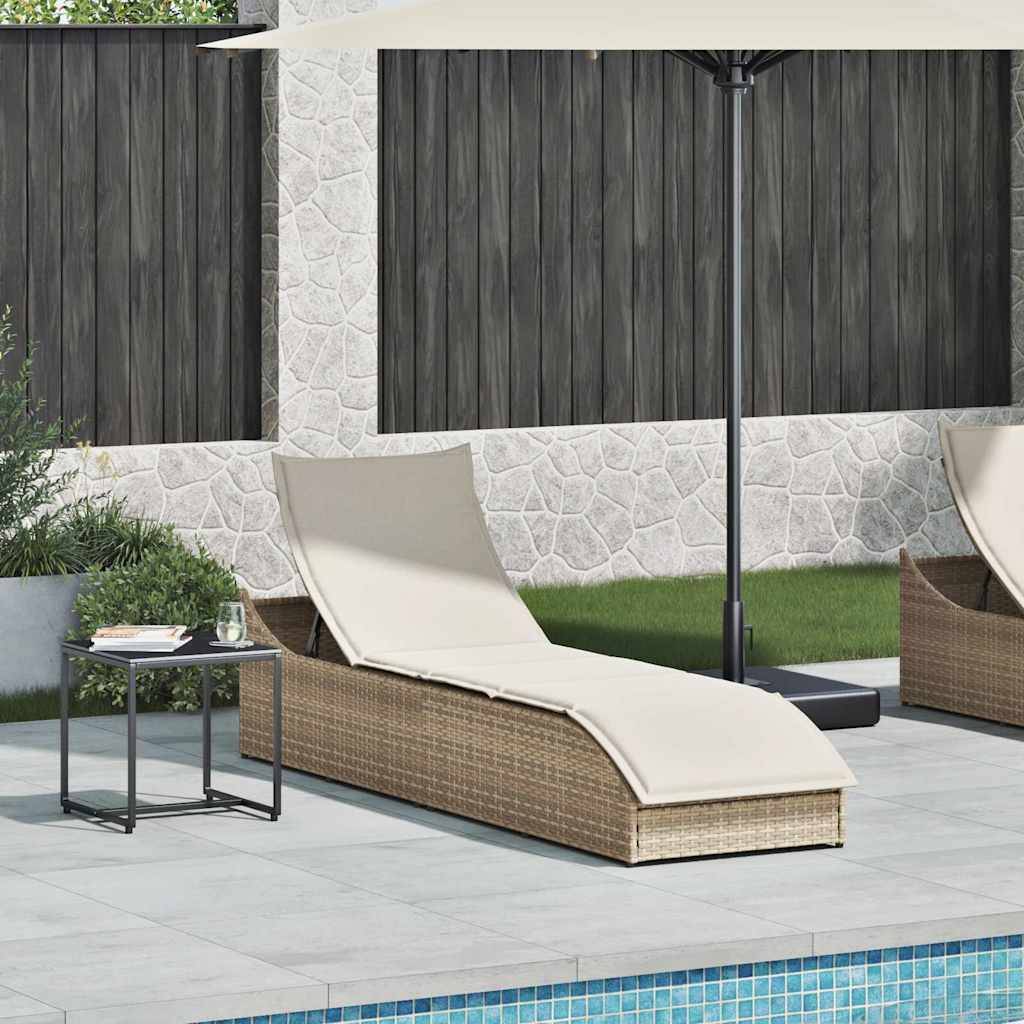 vidaXL Klappliege mit Auflage und Stauraum Beige Poly-Rattan