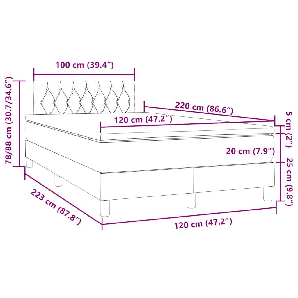 vidaXL Boxspringbett mit Matratze Dunkelgrau 120x220 cm Samt