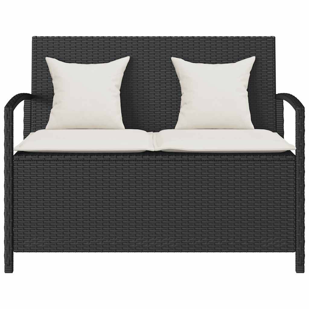 vidaXL Gartenbank mit Stauraum und Kissen Schwarz Poly Rattan