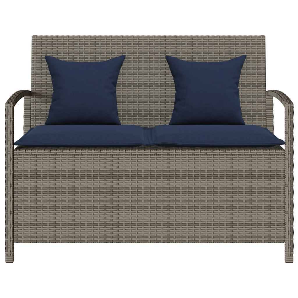 vidaXL Gartenbank mit Stauraum und Kissen Grau Poly Rattan