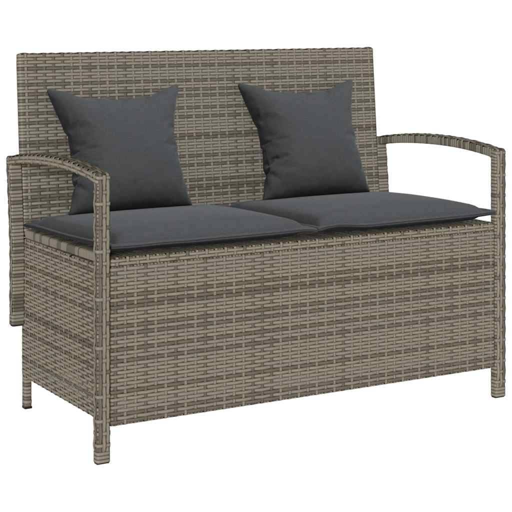 vidaXL Gartenbank mit Stauraum und Kissen Grau Poly Rattan