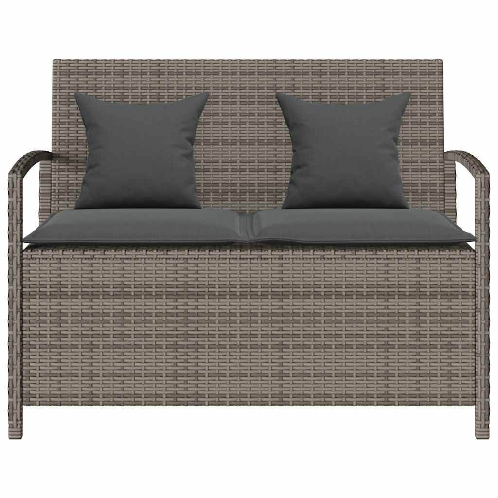 vidaXL Gartenbank mit Stauraum und Kissen Grau Poly Rattan