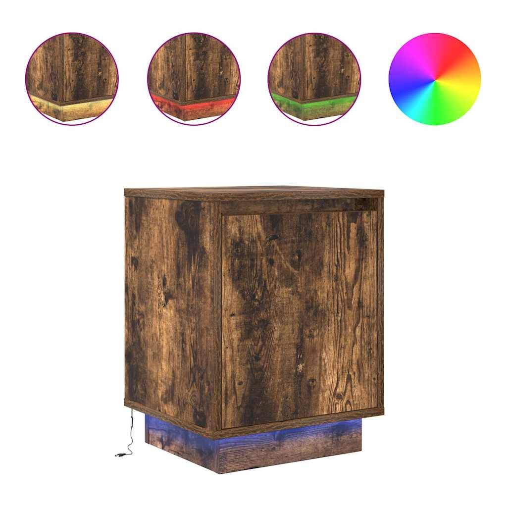 vidaXL Nachttisch mit LED-Leuchten Räuchereiche 38x34x50 cm