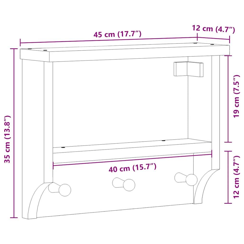 vidaXL Wandgarderobe SANDNES Weiß 45x12x35 cm Massivholz Kiefer