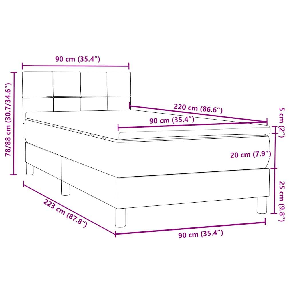 vidaXL Boxspringbett mit Matratze Dunkelgrau 90x220 cm Samt
