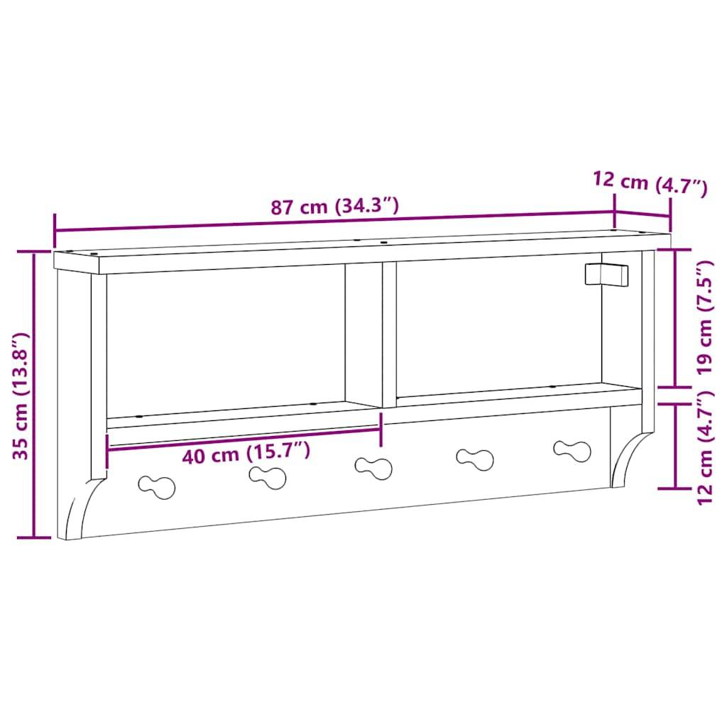 vidaXL Wandgarderobe SANDNES 87x12x35 cm Massivholz Kiefer