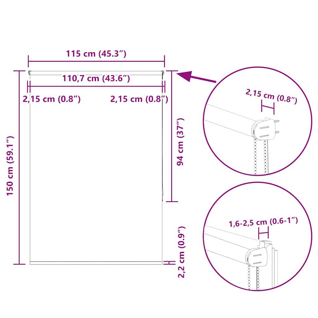 vidaXL Verdunkelungsrollo Hellgrau 115x150cm Stoffbreite 110,7cm
