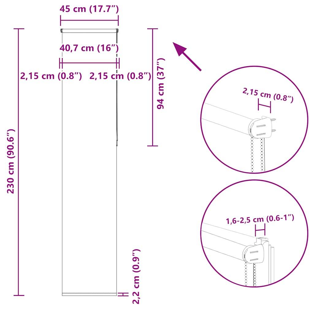 vidaXL Verdunkelungsrollo Hellgrau 45x230 cm Stoffbreite 40,7 cm