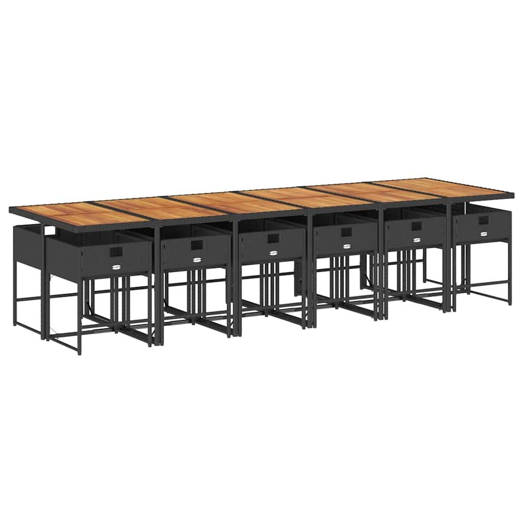 vidaXL 13-tlg. Garten-Essgruppe mit Kissen Schwarz Poly Rattan