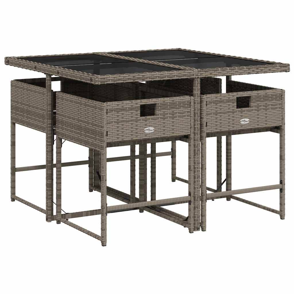 vidaXL 5-tlg. Garten-Essgruppe mit Kissen Grau Poly Rattan