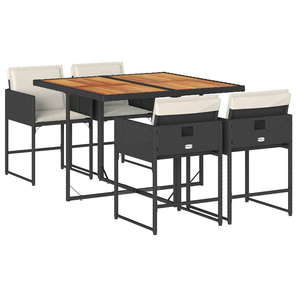 vidaXL 5-tlg. Garten-Essgruppe mit Kissen Schwarz Poly Rattan