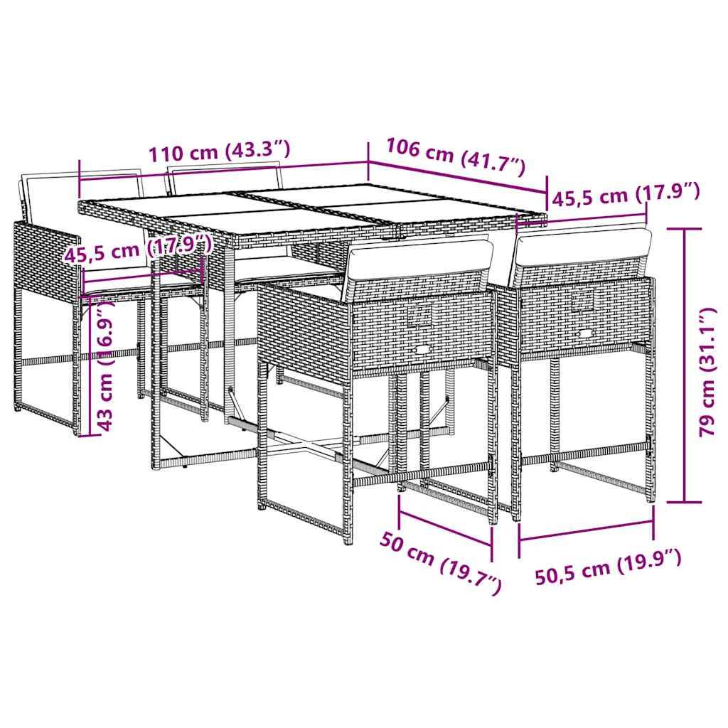 vidaXL 5-tlg. Garten-Essgruppe mit Kissen Schwarz Poly Rattan