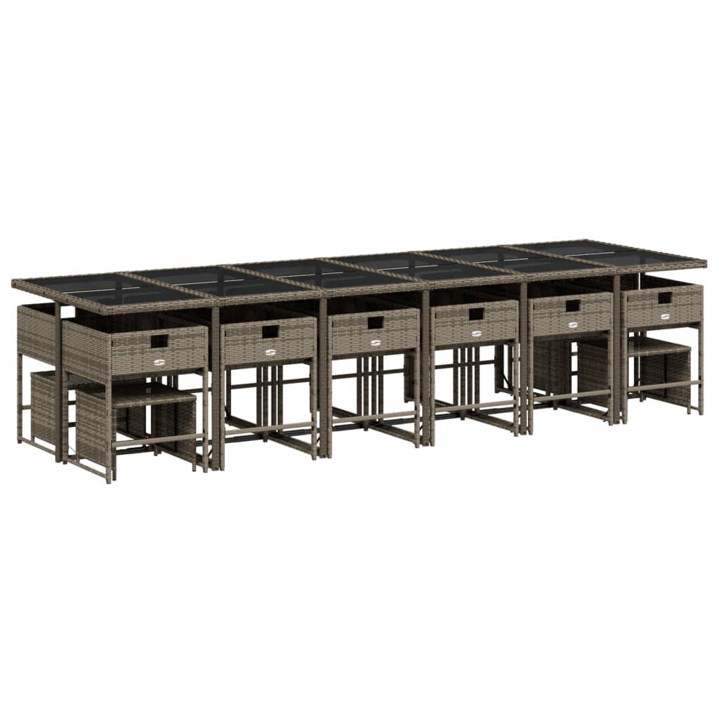 vidaXL 17-tlg. Garten-Essgruppe mit Kissen Grau Poly Rattan