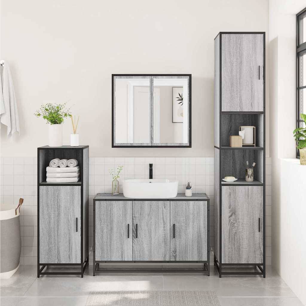 vidaXL Waschbeckenunterschrank Grau Sonoma 90x33x60 cm Holzwerkstoff