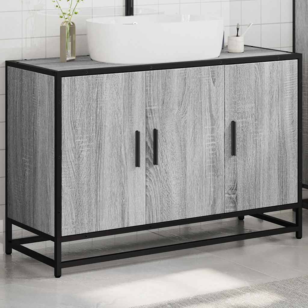 vidaXL Waschbeckenunterschrank Grau Sonoma 90x33x60 cm Holzwerkstoff