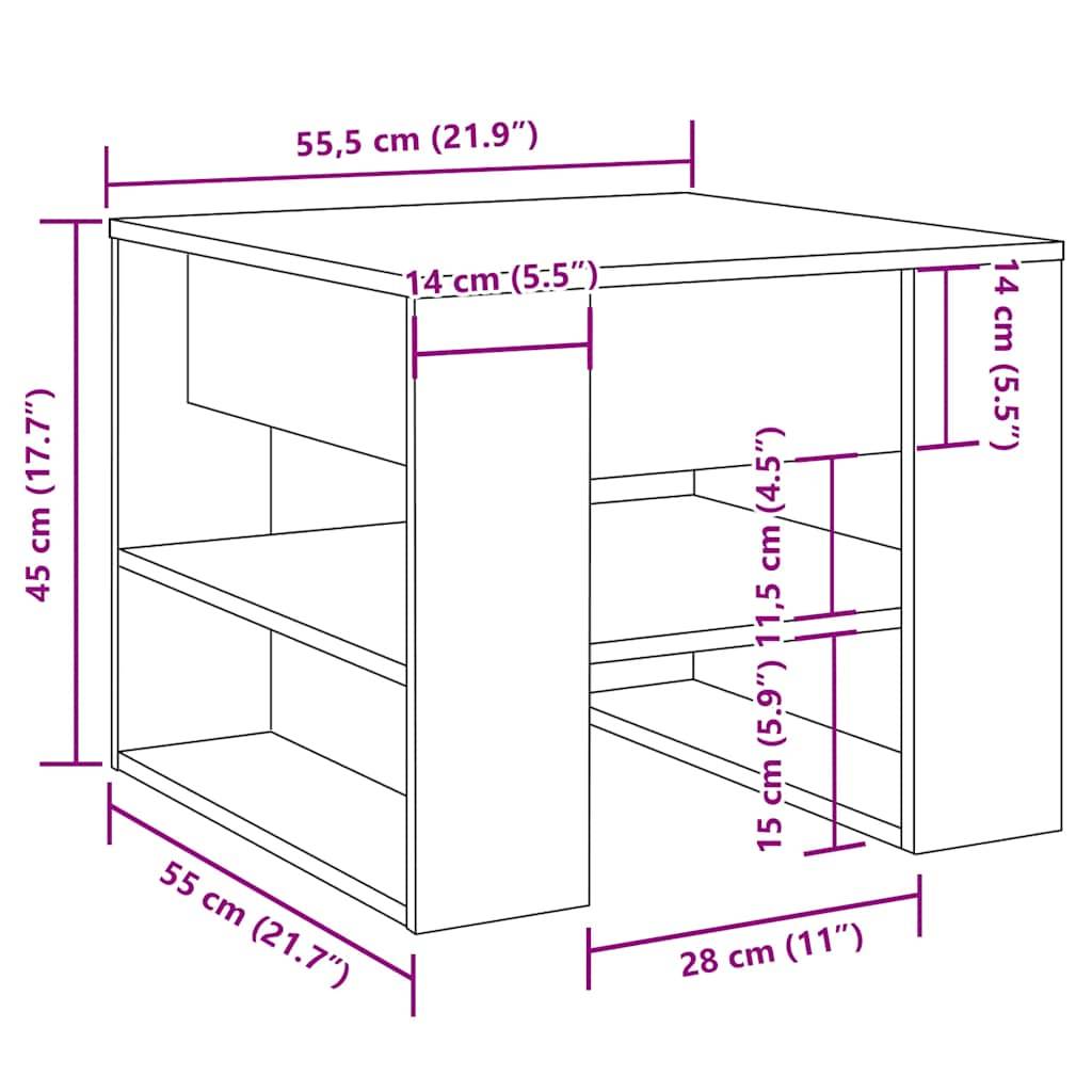 vidaXL Couchtisch Artisan-Eiche 55,5x55x45 cm Holzwerkstoff