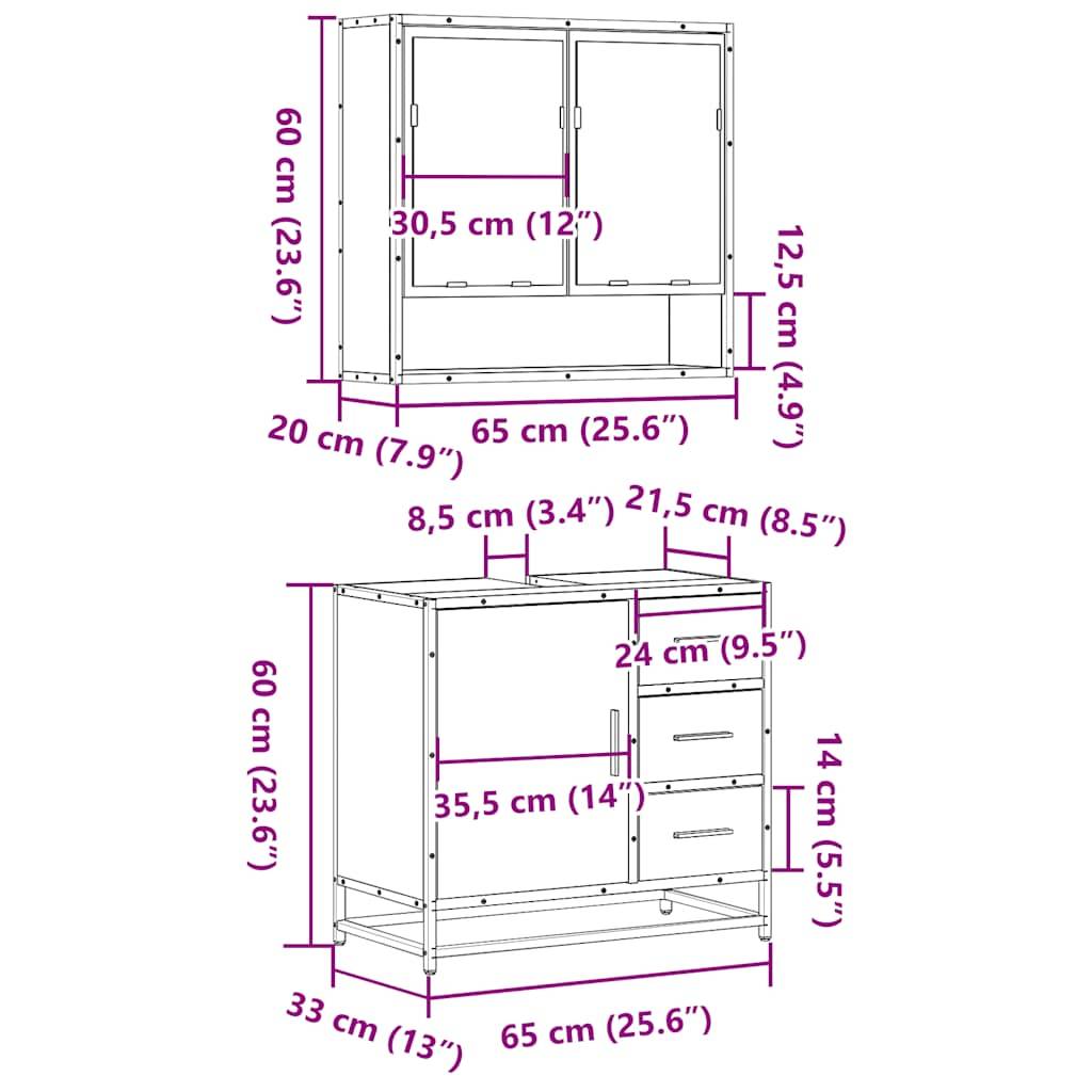 vidaXL 2-tlg. Badmöbel-Set Räuchereiche Holzwerkstoff
