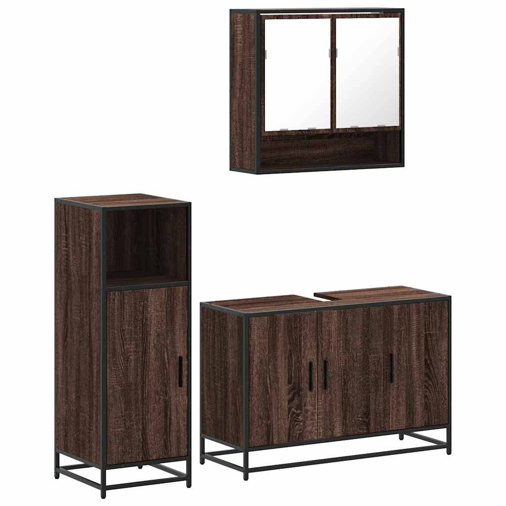 vidaXL 3-tlg. Badmöbel-Set Braun Eichen-Optik Holzwerkstoff